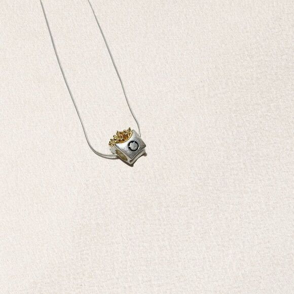 STERLING Silver Lotus Flower and French Fries Necklace - Picture 1 of 4